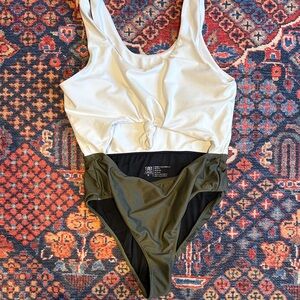 Albion Two-Tone White and Olive Green One-Piece Swimsuit